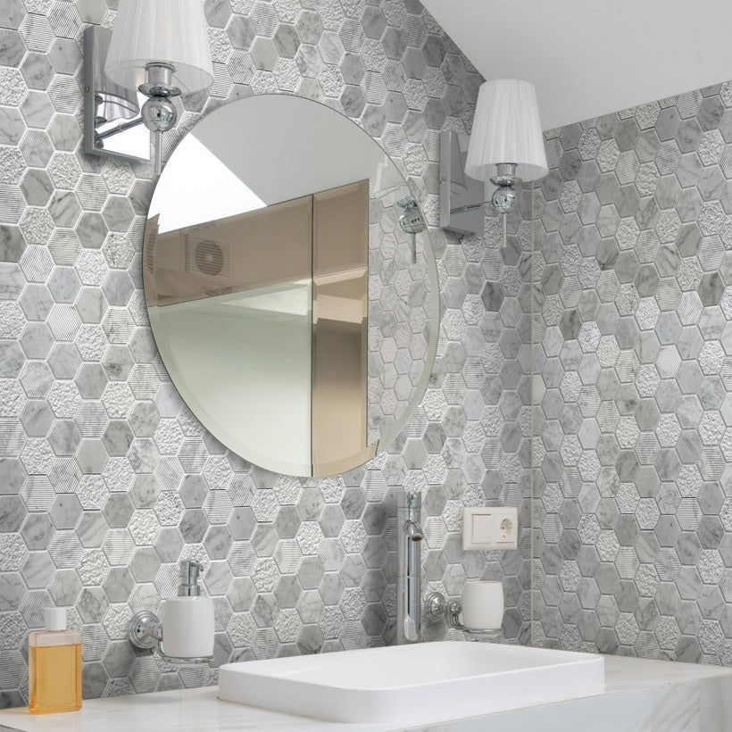 12X12 White Hexagon Marble Tile