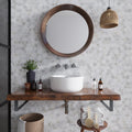 White Bianco Carrara hexagon marble mosaic tile wall with polished etched finish, bathroom application