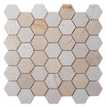 Sample - Beige 12x12 Polished Etched Hexagon Crema Marfil Marble Mosaic Tile (5 pack, 4.92 sq ft/case)