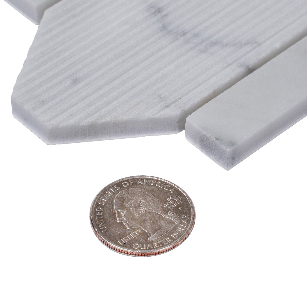 White 11x12 Polished Etched Hexagon Marble Mosaic Tile (5 pack, 4.66 sq ft/case) - Sample
