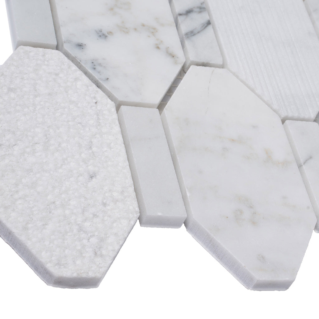 White 11x12 Polished Etched Hexagon Marble Mosaic Tile (5 pack, 4.66 sq ft/case) - Sample