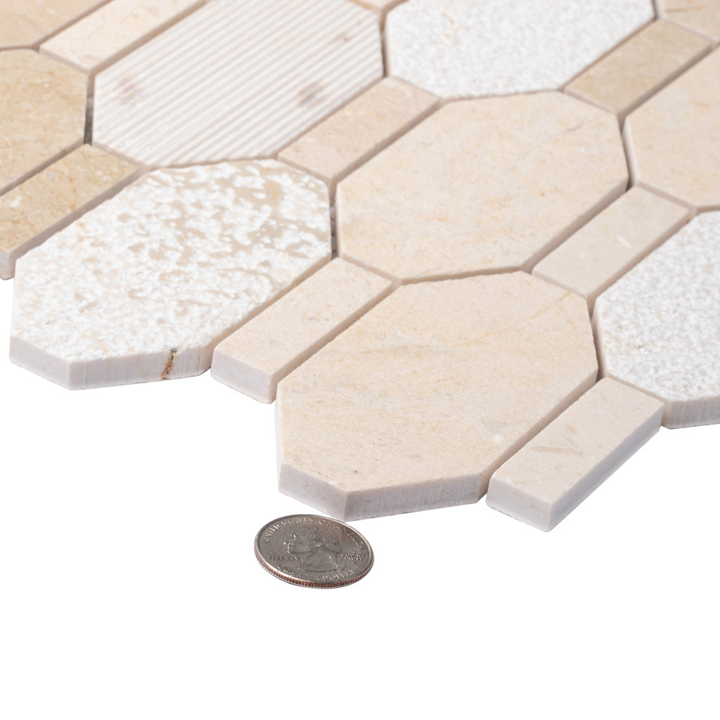 Beige 11x12 Polished Etched Hexagon Marble Mosaic Tile (5 pack, 4.66 sq ft/case) - Sample