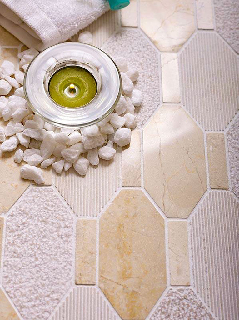 Beige 11x12 Polished Etched Hexagon Marble Mosaic Tile (5 pack, 4.66 sq ft/case) - Sample