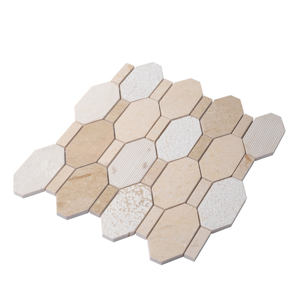 Beige 11x12 Polished Etched Hexagon Marble Mosaic Tile (5 pack, 4.66 sq ft/case) - Sample