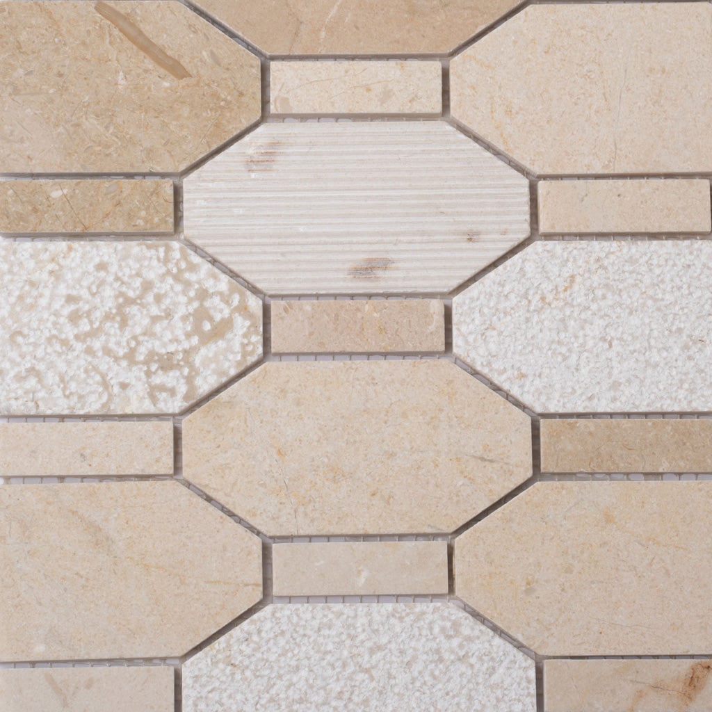 Beige 11x12 Polished Etched Hexagon Marble Mosaic Tile (5 pack, 4.66 sq ft/case) - Sample