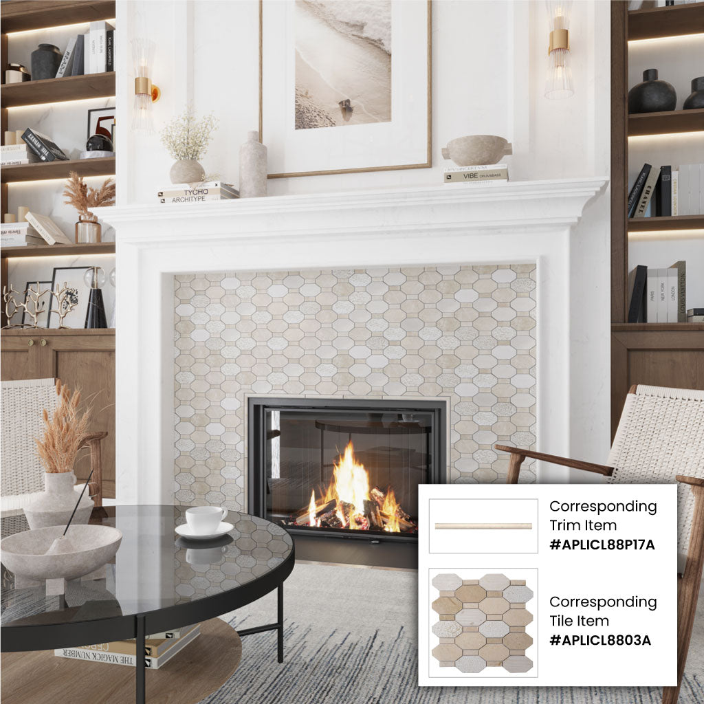 Beige 0.5x12 Polished Marble Pencil Tile Trim (10 pack, 0.5 sq ft/case) - Sample