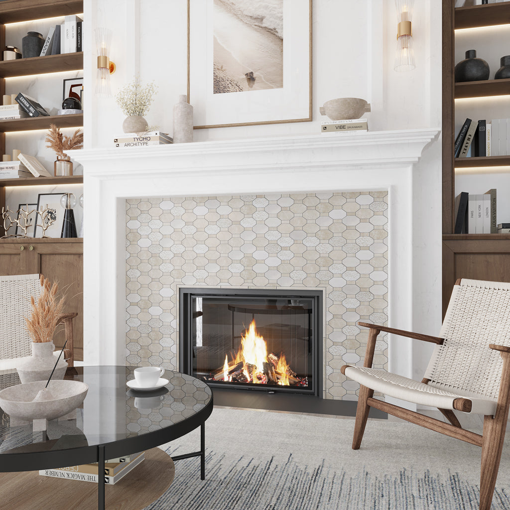 Beige 11x12 Polished Etched Hexagon Marble Mosaic Tile (5 pack, 4.66 sq ft/case) - Sample