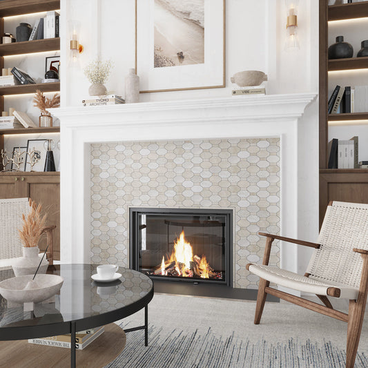Beige 11x12 Polished Etched Hexagon Marble Mosaic Tile (5 pack, 4.66 sq ft/case) - Sample
