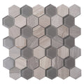 Sample - Wooden Grey Glass 12x12 Polished Etched Hexagon Marble Mosaic Tile (5 pack, 4.92 sq ft/case)