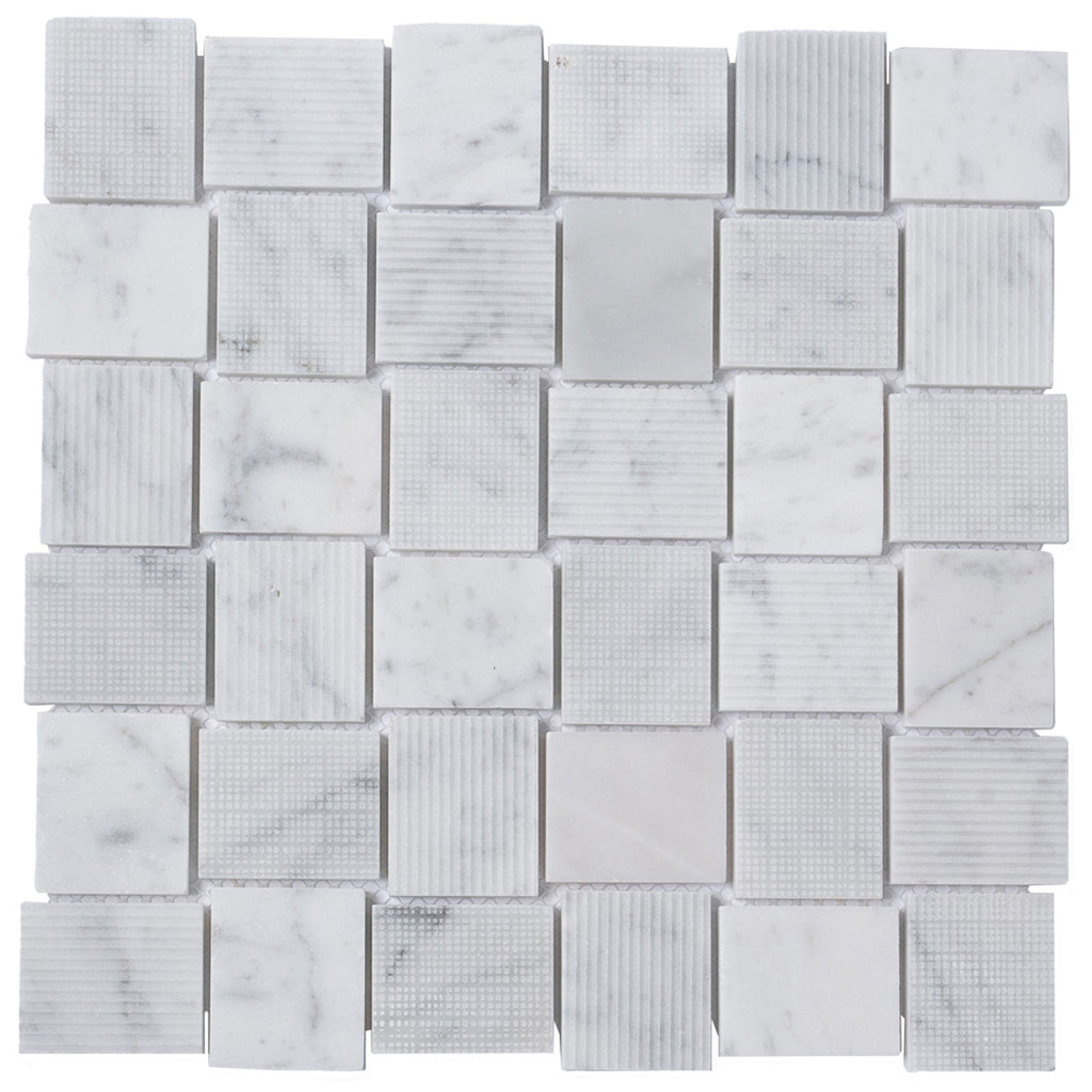 White 11x11 Polished Etched Brick Marble Mosaic Tile (5 pack, 4.13 sq ft/case) - Sample