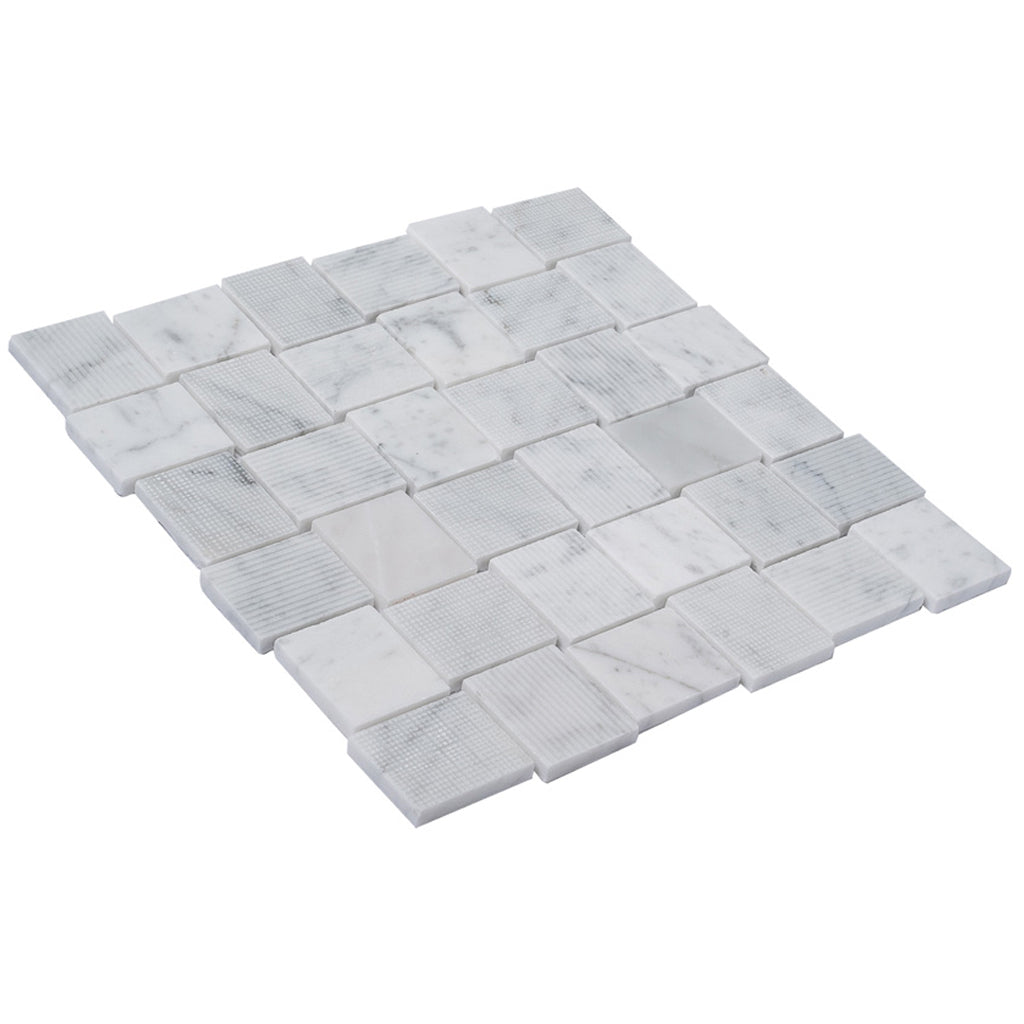 White 11x11 Polished Etched Brick Marble Mosaic Tile (5 pack, 4.13 sq ft/case) - Sample