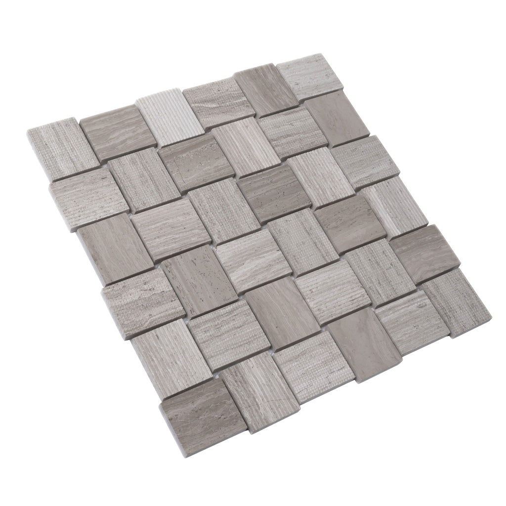 Gray 11x11 Polished Etched Brick Marble Mosaic Tile (5 pack, 4.13 sq ft/case) - Sample