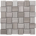 Sample - Wooden Grey 11x11 Polished Etched Brick Marble Mosaic Tile (5 pack, 4.13 sq ft/case)