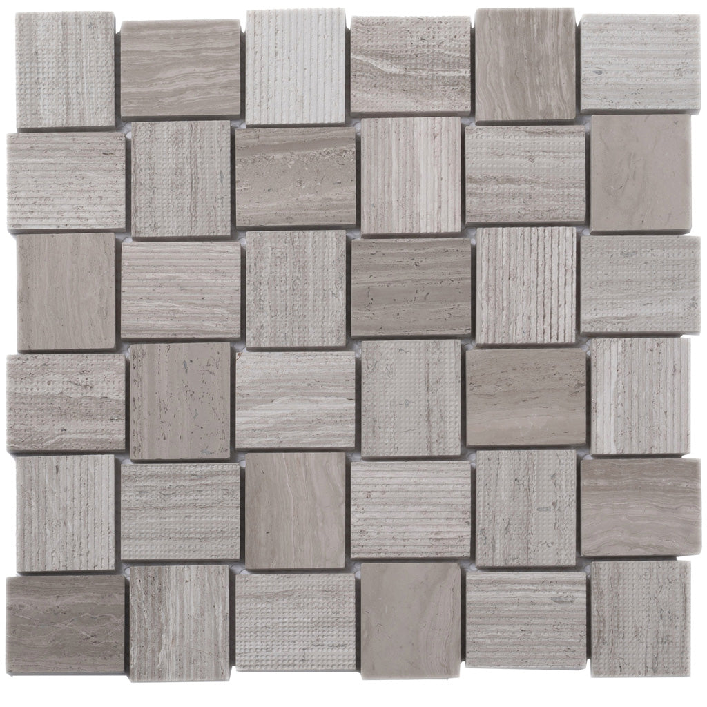 Gray 11x11 Polished Etched Brick Marble Mosaic Tile (5 pack, 4.13 sq ft/case) - Sample