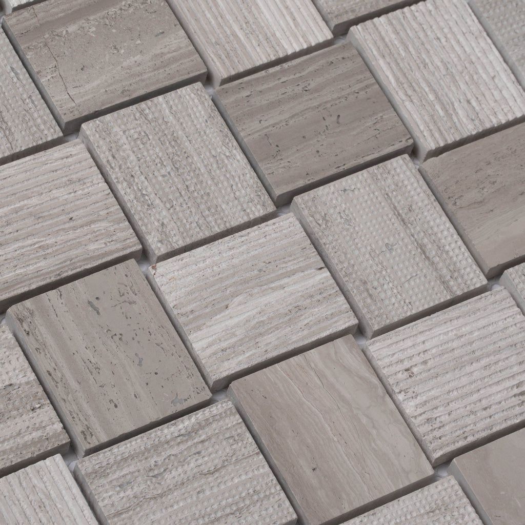 Gray 11x11 Polished Etched Brick Marble Mosaic Tile (5 pack, 4.13 sq ft/case) - Sample