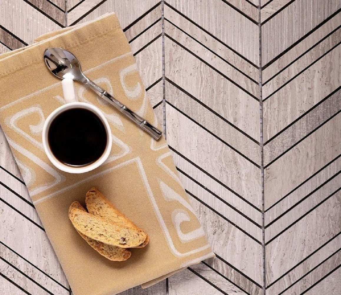 Gray 13x13 Polished Etched Herringbone Marble Mosaic Tile (5 pack, 6.09 sq ft/case) - Sample