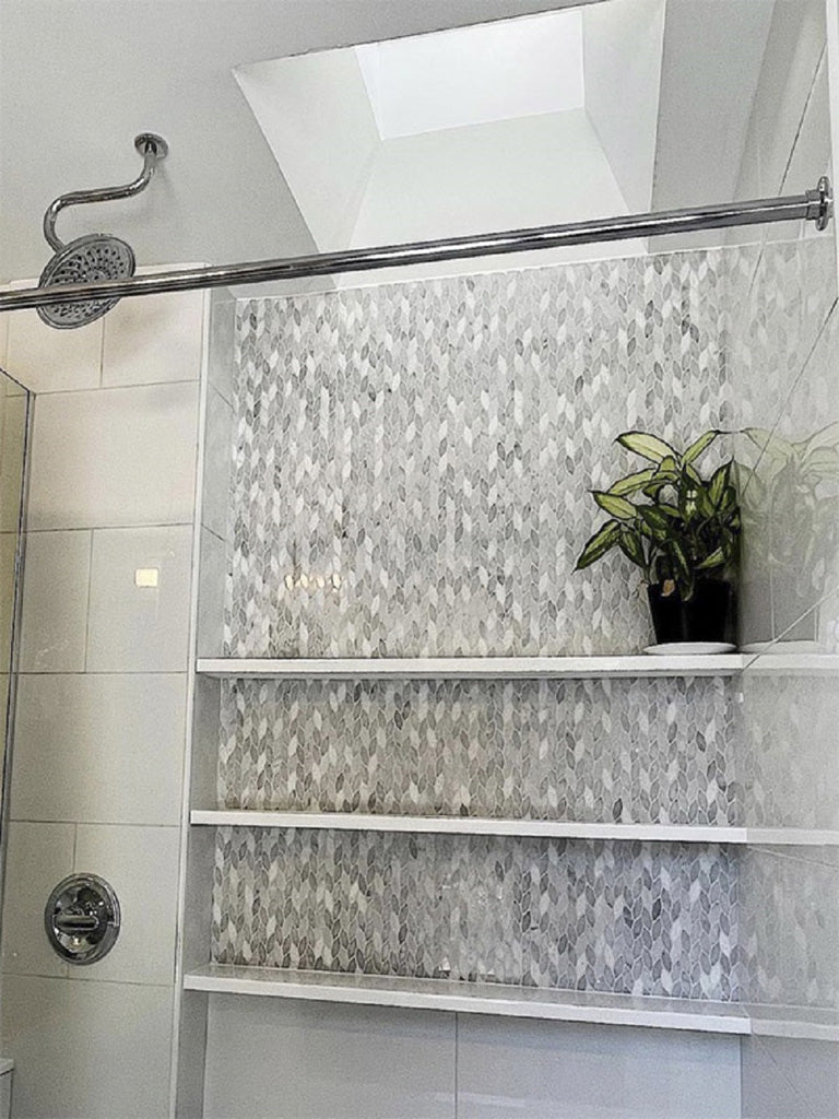 White Gray 12x12 Polished Etched Hexagon Marble Mosaic Tile (5 pack, 4.92 sq ft/case) - Sample