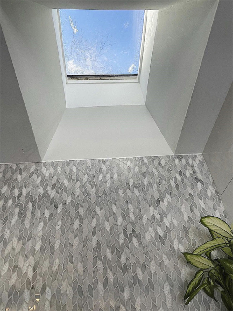White Gray 12x12 Polished Etched Hexagon Marble Mosaic Tile (5 pack, 4.92 sq ft/case) - Sample