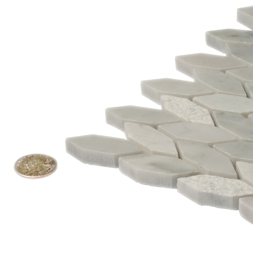 White Gray 12x12 Polished Etched Hexagon Marble Mosaic Tile (5 pack, 4.92 sq ft/case) - Sample