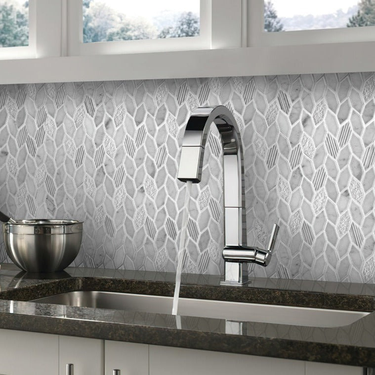 White Gray 12x12 Polished Etched Hexagon Marble Mosaic Tile (5 pack, 4.92 sq ft/case) - Sample