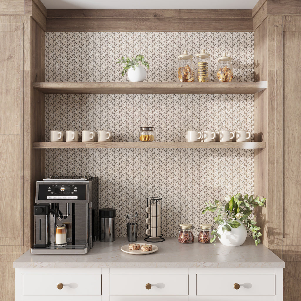 Beige 11.8 in. x 12 in. Leaf Polished and Etched Marble Mosaic Floor and Wall Tile (10 Cases, 49.20 sq ft/Pallet)