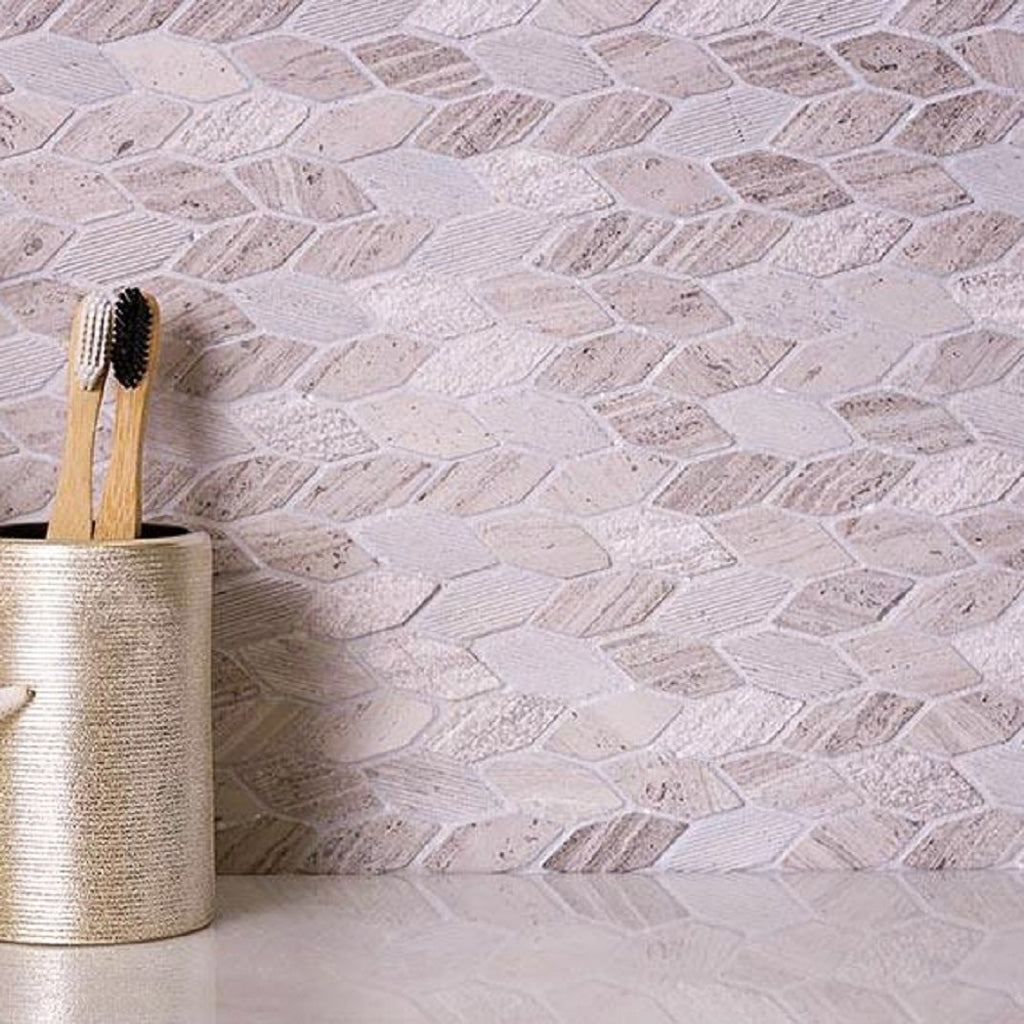Beige 12x12 Polished Etched Hexagon Marble Mosaic Tile (5 pack, 4.92 sq ft/case) - Sample