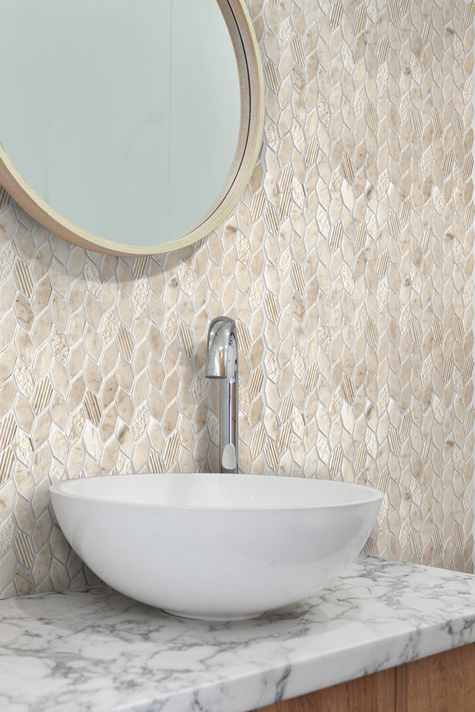 Beige 12x12 Polished Etched Hexagon Marble Mosaic Tile (5 pack, 4.92 sq ft/case) - Sample
