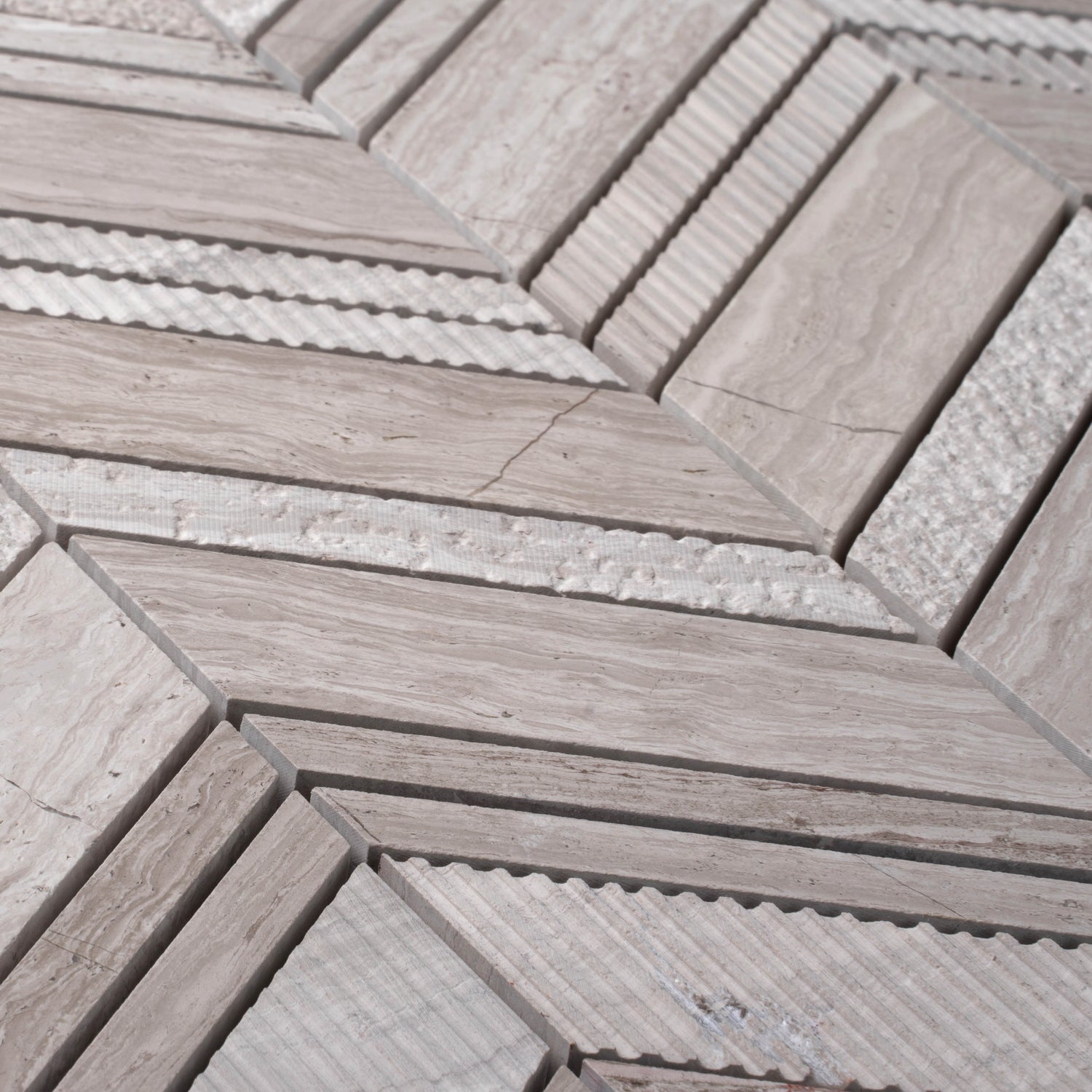 Gray 13x13 Polished Etched Herringbone Marble Mosaic Tile (5 pack, 6.09 sq ft/case) - Sample