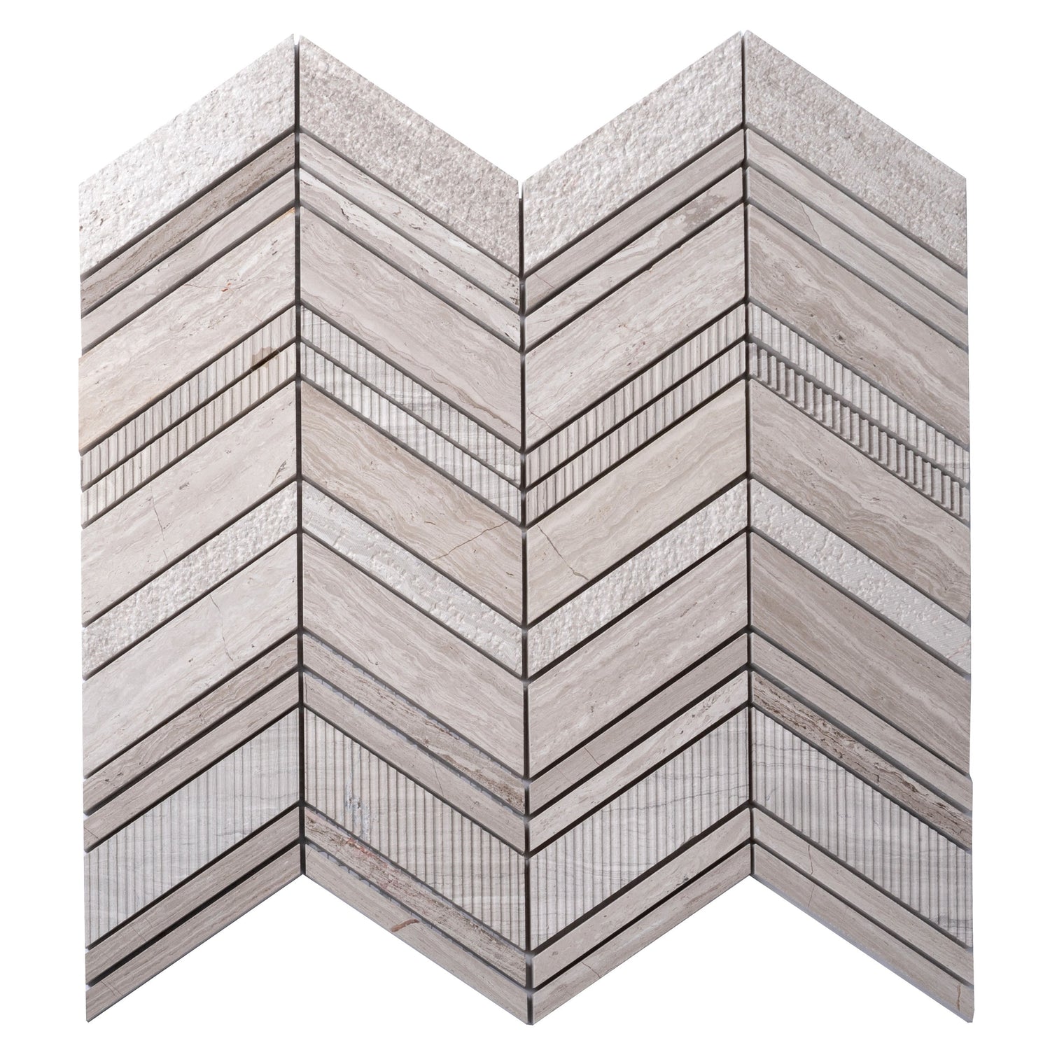 Gray 13x13 Polished Etched Herringbone Marble Mosaic Tile (5 pack, 6.09 sq ft/case) - Sample