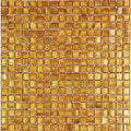 Glossy goldenrod brown 12x12 square glass mosaic tile sheet with uniform small tiles