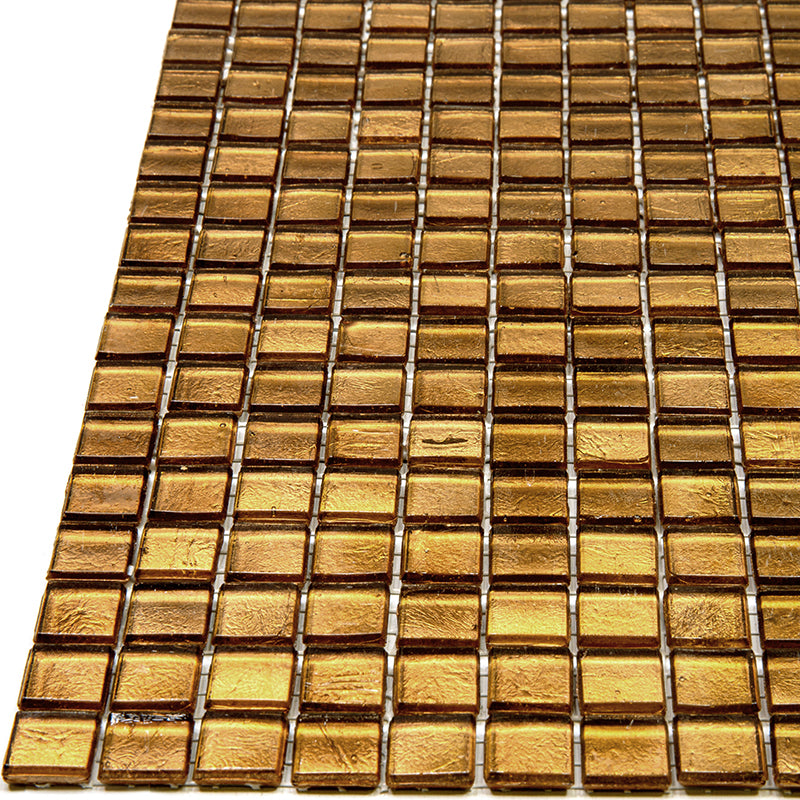 20-pack Skosh 11.6 in. x 11.6 in. Glossy Goldenrod Brown Glass Mosaic Wall and Floor Tile (18.69 sq ft/case) - Sample