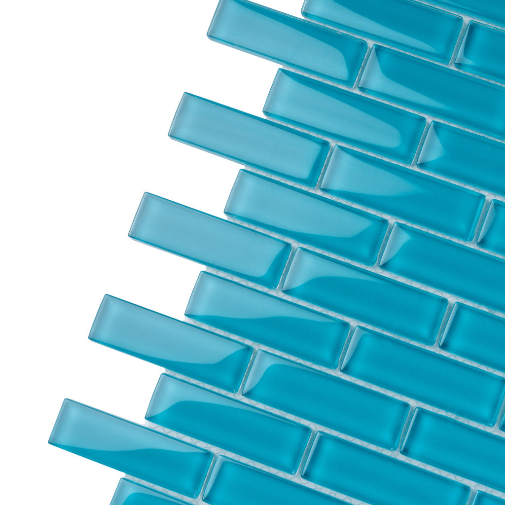 Sapphire Blue 12x12 Glossy Brick Glass Mosaic Tile (5 pack, 4.92 sq ft/case) - Sample