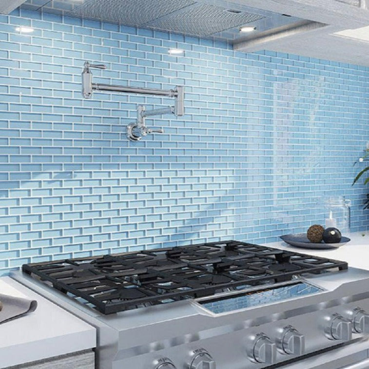 Sapphire Blue 12x12 Glossy Brick Glass Mosaic Tile (5 pack, 4.92 sq ft/case) - Sample