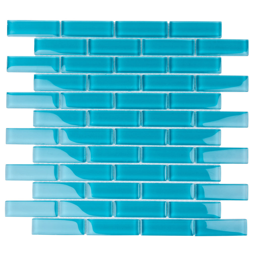 Sapphire Blue 12x12 Glossy Brick Glass Mosaic Tile (5 pack, 4.92 sq ft/case) - Sample