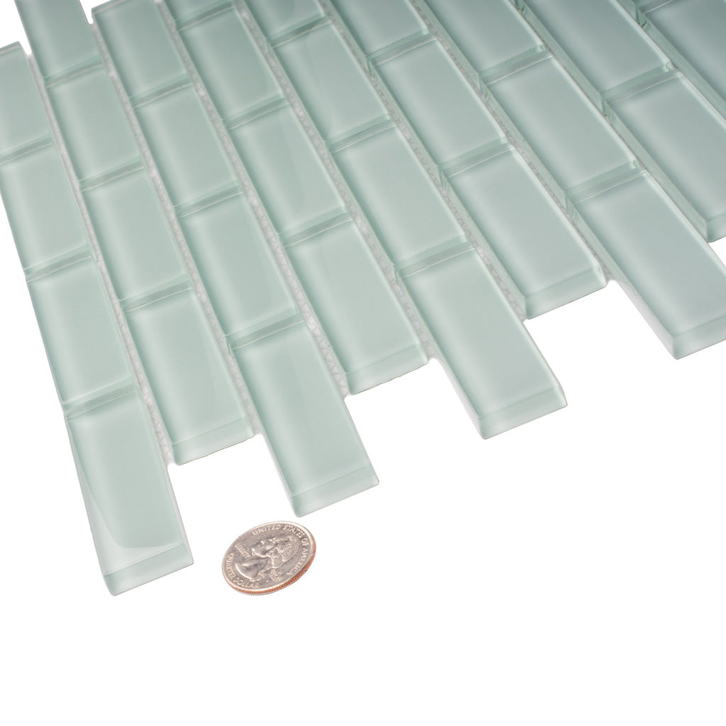 Blizzard Blue 12x12 Glossy Brick Glass Mosaic Tile (5 pack, 4.92 sq ft/case) - Sample