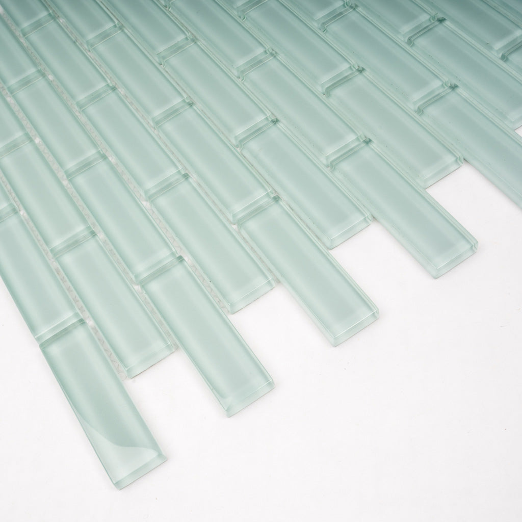 Blizzard Blue 12x12 Glossy Brick Glass Mosaic Tile (5 pack, 4.92 sq ft/case) - Sample