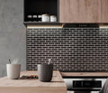 Black glossy glass subway mosaic tile backsplash with running bond pattern, 12x12 inch sheets
