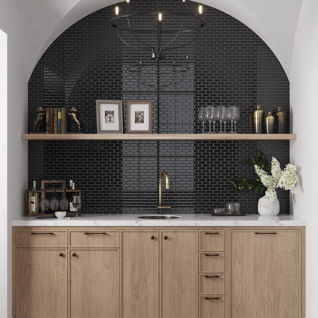 Black 12x12 Glossy Brick Glass Mosaic Tile (22 Cases, 108.24 sq ft/Pallet)