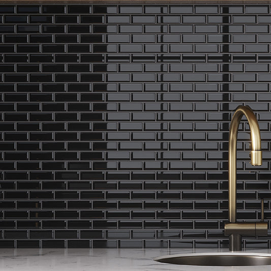 Black glossy glass subway mosaic tile 12x12 inch backsplash wall