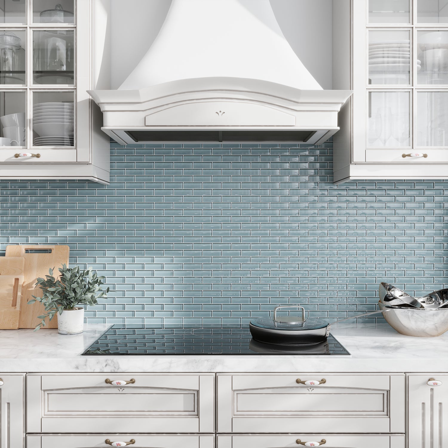 Stone Blue 12x12 Glossy Brick Glass Mosaic Tile (5 pack, 4.92 sq ft/case)