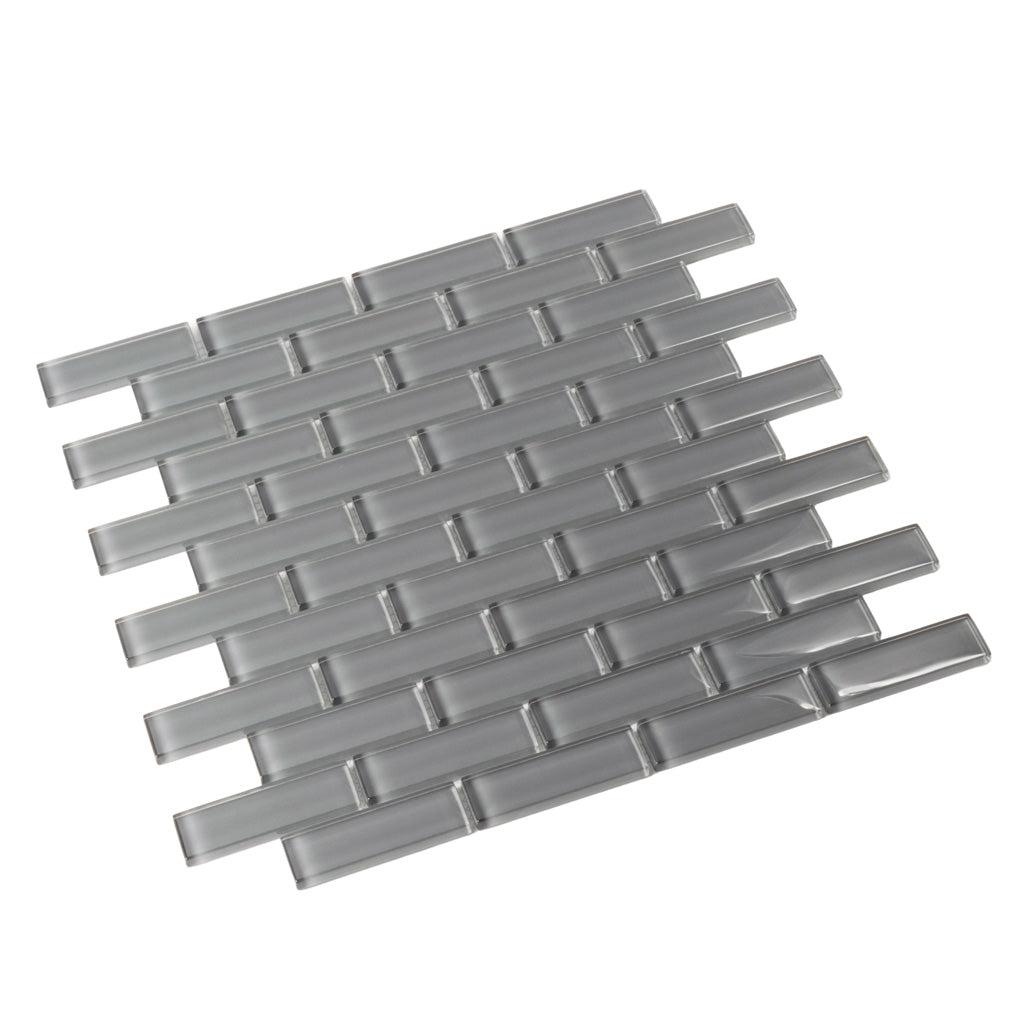 Coin Gray 12x12 Glossy Brick Glass Mosaic Tile (5 pack, 4.92 sq ft/case) - Sample