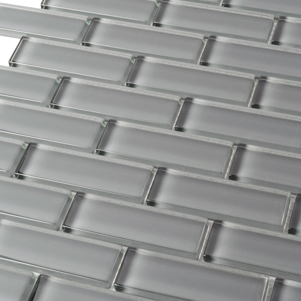 Coin Gray 12x12 Glossy Brick Glass Mosaic Tile (5 pack, 4.92 sq ft/case) - Sample