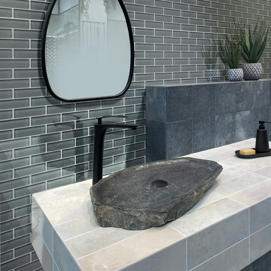 Coin Gray 12x12 Glossy Brick Glass Mosaic Tile (5 pack, 4.92 sq ft/case) - Sample