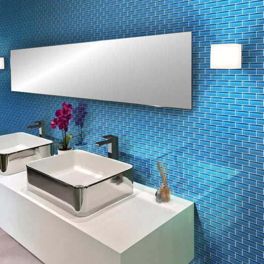 Cerulean Blue 12x12 Glossy Brick Glass Mosaic Tile (5 pack, 4.92 sq ft/case) - Sample
