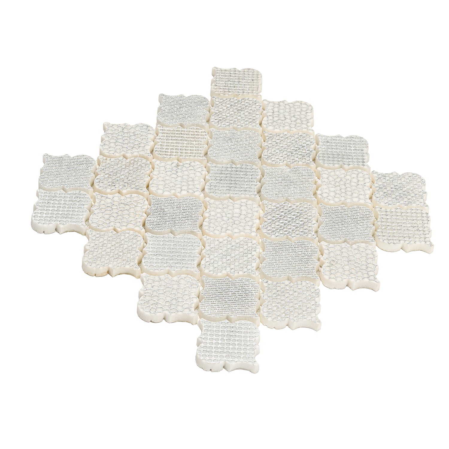Silver White 12x12 Textured, Foiled Stone Arabesque Mosaic Tile (5 sq ft/case, 5-Pack)