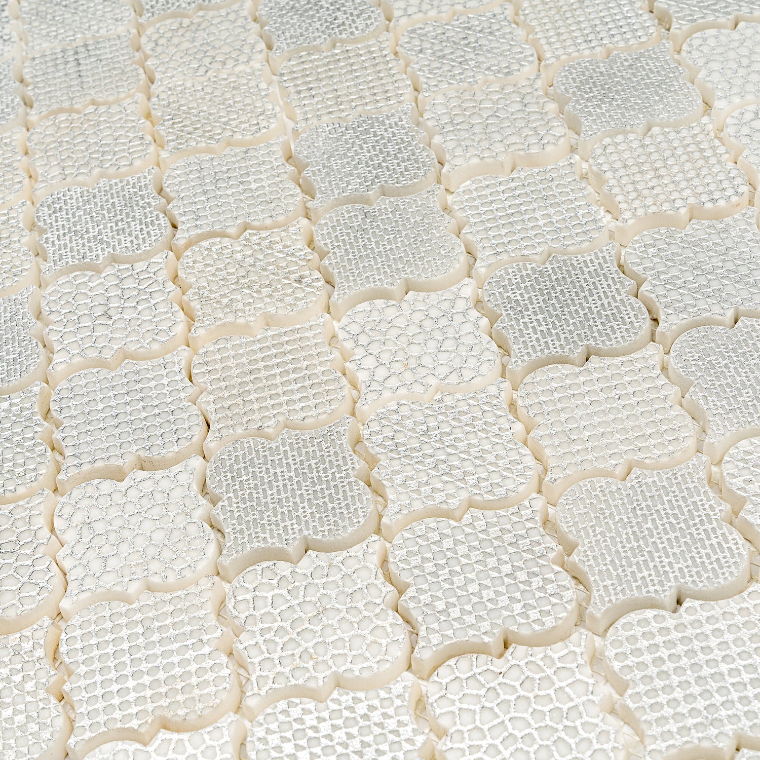 Sample - Silver White 12x12 Textured, Foiled Stone Arabesque Mosaic Tile (5 sq ft/case, 5-Pack)