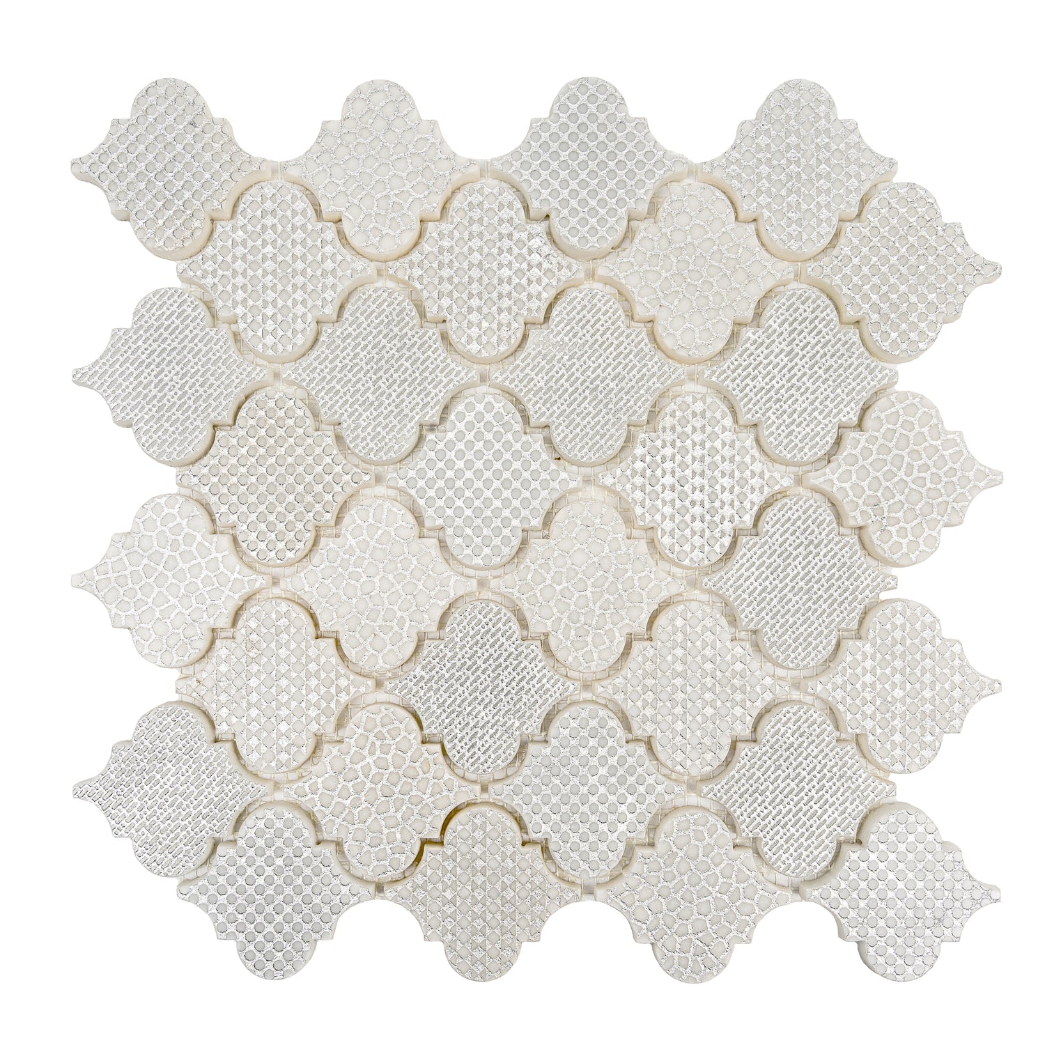 Sample - Silver White 12x12 Textured, Foiled Stone Arabesque Mosaic Tile (5 sq ft/case, 5-Pack)