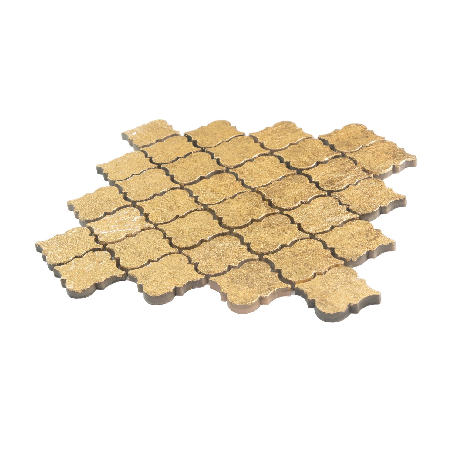 Gold 12x12 Textured, Foiled Resin Arabesque Mosaic Tile (5 sq ft/case, 5-Pack)