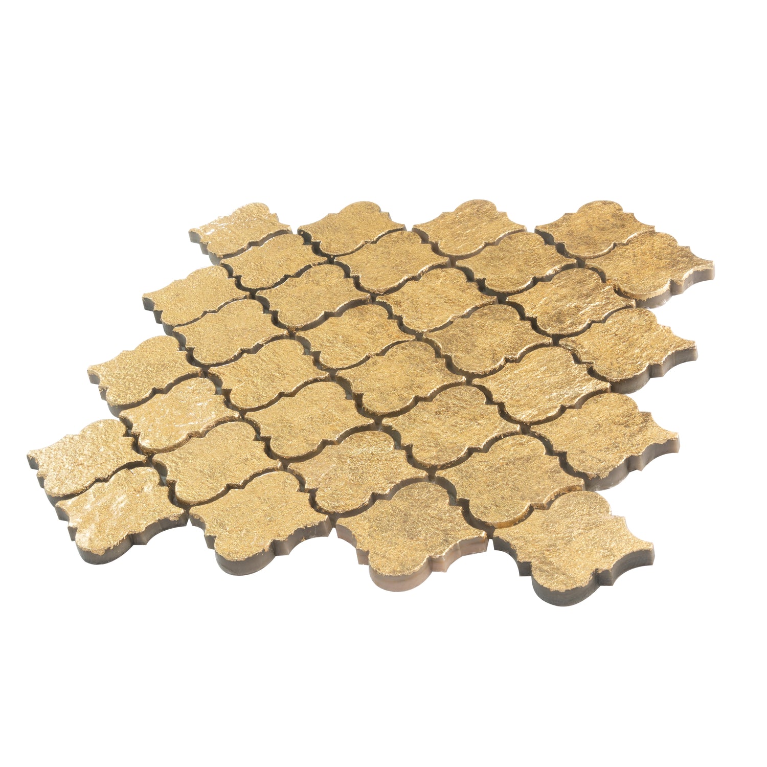 Gold 12x12 Textured, Foiled Resin Arabesque Mosaic Tile (5 sq ft/case, 5-Pack)