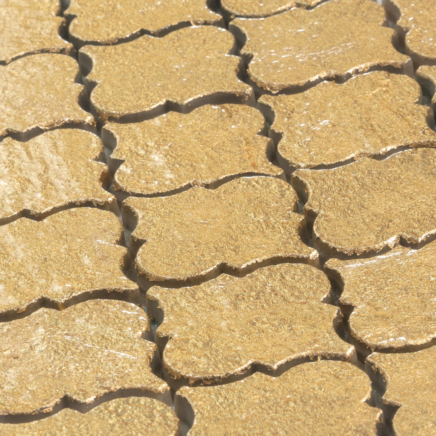 Gold 12x12 Textured, Foiled Resin Arabesque Mosaic Tile (5 sq ft/case, 5-Pack)